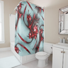 柔らかい粗いテクスチャ上の派手な赤いフラクタルトカゲ シャワーカーテン