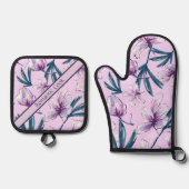 柔らかい紫に花の水疱 鍋つかみ&鍋敷きセット (正面)