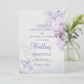 柔らかい紫のほこりっぽい青のほこりピンクのフローラ結婚ズ 招待状 (スタンド正面)