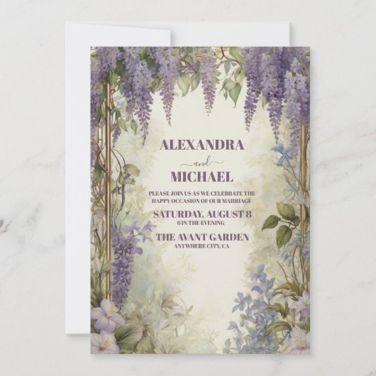 柔らかい紫のほこりっぽい青のほこりピンクのフローラ結婚ズ 招待状 (正面)