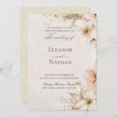 柔らかい紫のバラと洗練さ結婚れた 招待状 (正面/裏面)