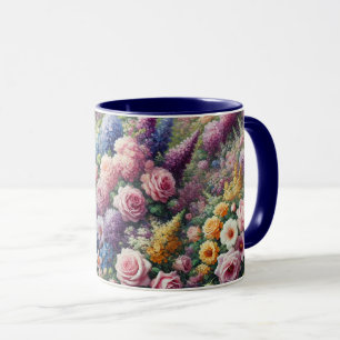 柔らかい紫、ピンク、黄色の花を持つマグカップ マグカップ