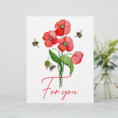 柔らかい緋色のケシの花と（昆虫）マルハナバチ レターヘッド (スタンド正面)