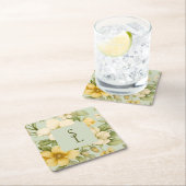 柔らかい緑とベージュ結婚の花 スクエアペーパーコースター (インサイチュ)