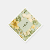 柔らかい緑とベージュ結婚の花 スタンダードカクテルナプキン (角)