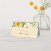 柔らかい緑とベージュ結婚の花 プレイスカード (裏面)