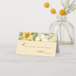 柔らかい緑とベージュ結婚の花 プレイスカード