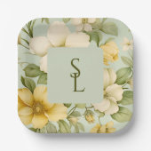 柔らかい緑とベージュ結婚の花 ペーパープレート (正面)