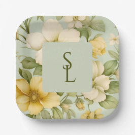 柔らかい緑とベージュ結婚の花 ペーパープレート