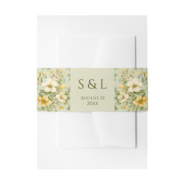 柔らかい緑とベージュ結婚の花 招待状ベリーバンド