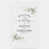 柔らかい緑と金ゴールドミニマル結婚リストの歓迎 アクリルサイン (正面)