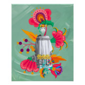 柔らかい緑にカラフル花を付けた先住民の女性 ポスター (正面)