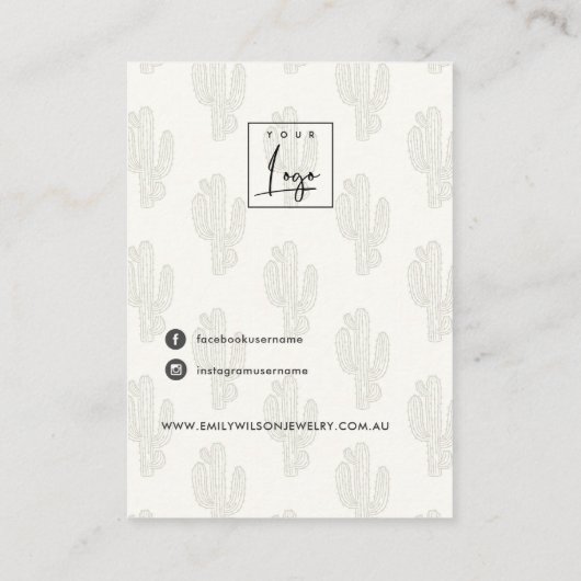 柔らかい緑のサボテンの葉空白のジュエリー表示 名刺 (裏面)