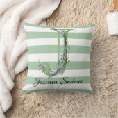 柔らかい緑のストリップのモノグラムラベンダーの緑 クッション (ブランケット)