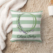 柔らかい緑のストリップのモノグラムラベンダーの緑 クッション (ブランケット)
