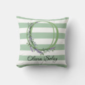 柔らかい緑のストリップのモノグラムラベンダーの緑 クッション (正面)