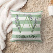 柔らかい緑のストリップのモノグラムラベンダーの緑 クッション (ブランケット)