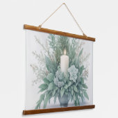 柔らかい緑のトーンクリスマスキャンドル 吊り下げ型タペストリー (傾斜あり)