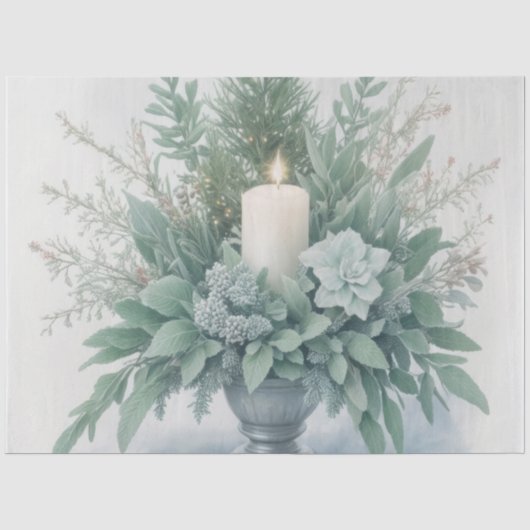 柔らかい緑のトーンクリスマスキャンドル 薄葉紙 (正面)