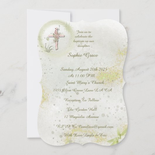 柔らかい緑の洗礼の招待で優雅な 招待状 (正面)