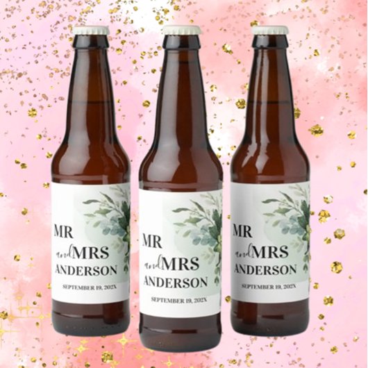 柔らかい緑の結婚多肉性のフローラ植物紙 ビールラベル