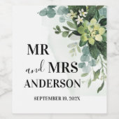 柔らかい緑の結婚多肉性のフローラ植物紙 ワインラベル (シングルラベル)