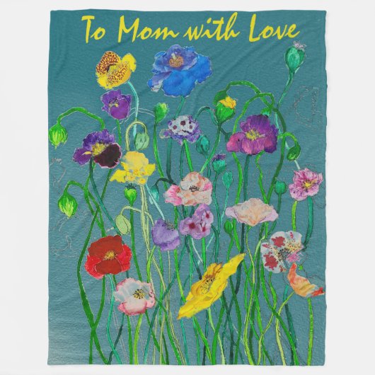 柔らかい緑の背景の野生のケシ フリースブランケット (正面)