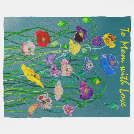 柔らかい緑の背景の野生のケシ フリースブランケット (正面(横))