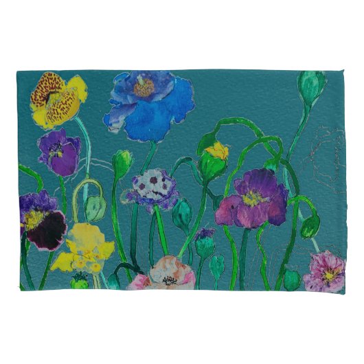 柔らかい緑の背景の野生のケシ 枕カバー (正面)