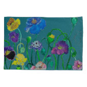 柔らかい緑の背景の野生のケシ 枕カバー (裏面)