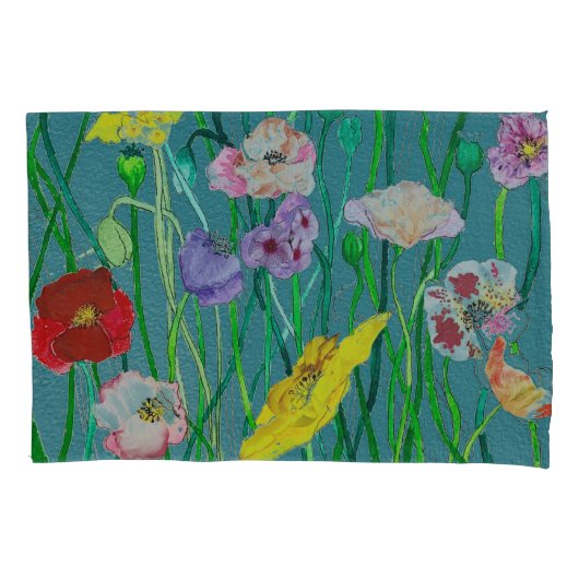 柔らかい緑の背景の野生のケシ 枕カバー (正面)