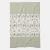 柔らかい緑の花の模様 キッチンタオル (縦)