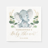 柔らかい緑の象の緑の金ゴールド赤ちゃんシャワー スタンダードカクテルナプキン (正面)