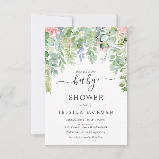 柔らかい緑の赤ちゃんシャワー招待状カード 招待状 (正面)