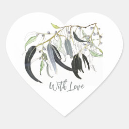 柔らかい緑色のガムの葉の水の色と愛 ハートシール