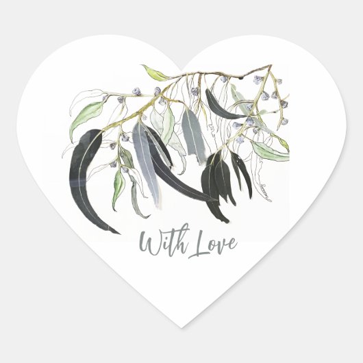 柔らかい緑色のガムの葉の水の色と愛 ハートシール (正面)