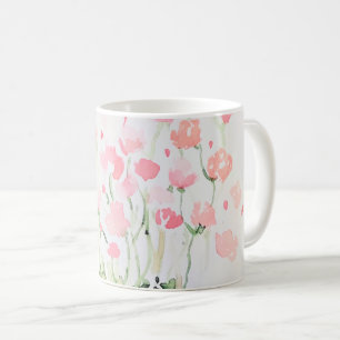 柔らかい繊細なピンクと緑の水色の花 コーヒーマグカップ