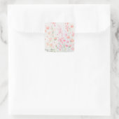 柔らかい繊細なピンクと緑の水色の花 スクエアシール (バッグ)