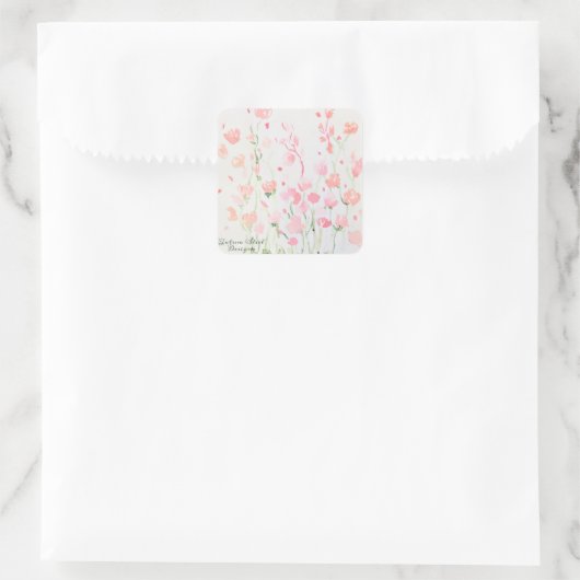 柔らかい繊細なピンクと緑の水色の花 スクエアシール (バッグ)