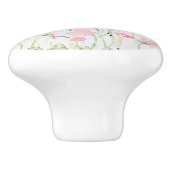 柔らかい繊細なピンクと緑の水色の花 セラミックノブ (側面)