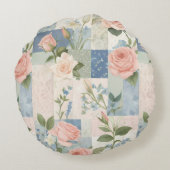 柔らかい繊細なフローラピンクと青のパッチワーク ラウンドクッション (裏面)