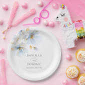 柔らかい繊細な埃っぽい青い金ゴールドの結婚花 ペーパープレート (パーティー)