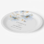 柔らかい繊細な埃っぽい青い金ゴールドの結婚花 ペーパープレート (アングル)