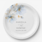 柔らかい繊細な埃っぽい青い金ゴールドの結婚花 ペーパープレート (正面)