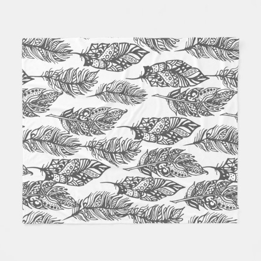 柔らかい羽の落書き フリースブランケット (正面(横))