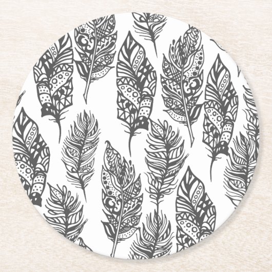 柔らかい羽の落書き ラウンドペーパーコースター (正面)