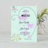 柔らかい色とフローラと蝶デザイン 箔招待状 (立ち正面)