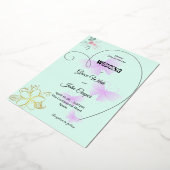 柔らかい色とフローラと蝶デザイン 箔招待状 (回転した状態)