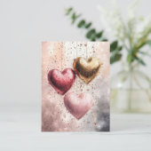 柔らかい色のグリッターハートバレンタインデー ポストカード (スタンド正面)