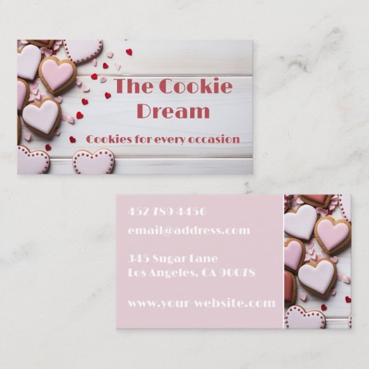 柔らかい色のハート型のクッキー・ベーカリー 名刺 (正面/裏面)